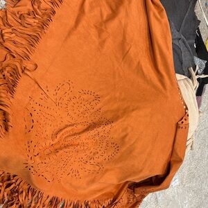 Cato Orange Fringed Shawl